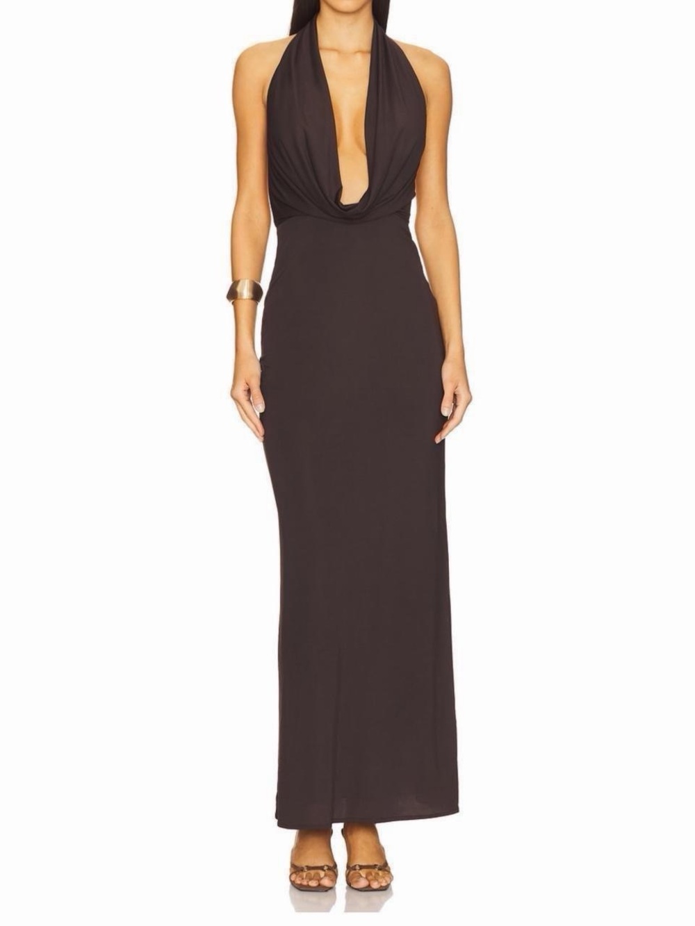 bec + bridge Black Halter Cowl Maxi Gown